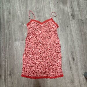 American Eagle Floral Red Lace Trim Dress